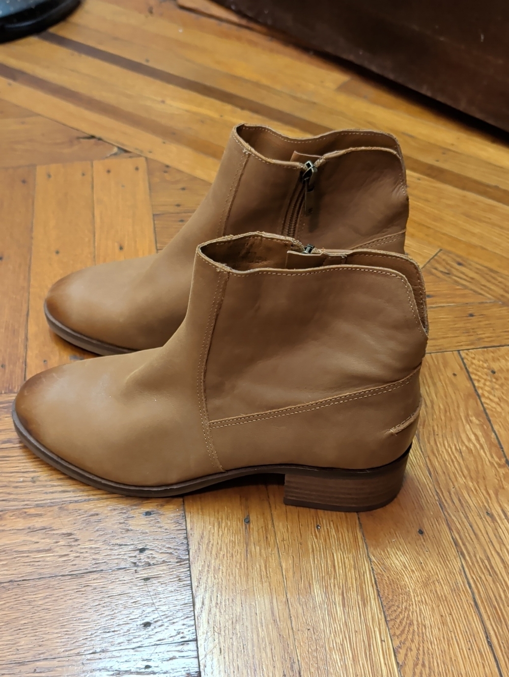 Women's Tan Ankle Boots - Classic Leather Zip Booties